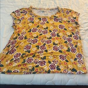 ModCloth Floral Yellow Short Sleeve Top